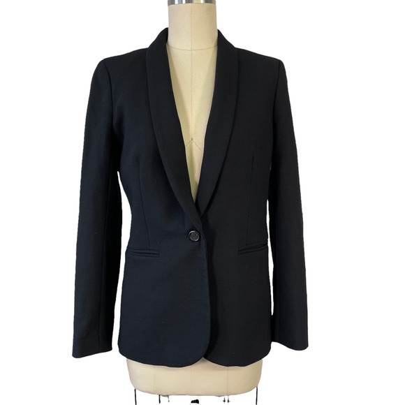 J.Crew Women's Size 0 Black Parke Single Button Shawl Collar Wool Blazer